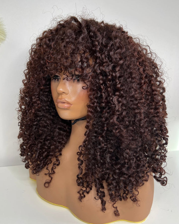 Reddish soft kinky fringe bang wig