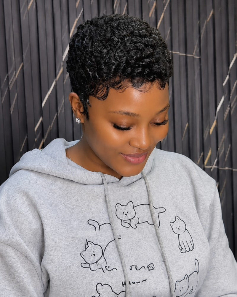 Edgy Double Lines Full Lace Short Curly Wig with Baby Hair