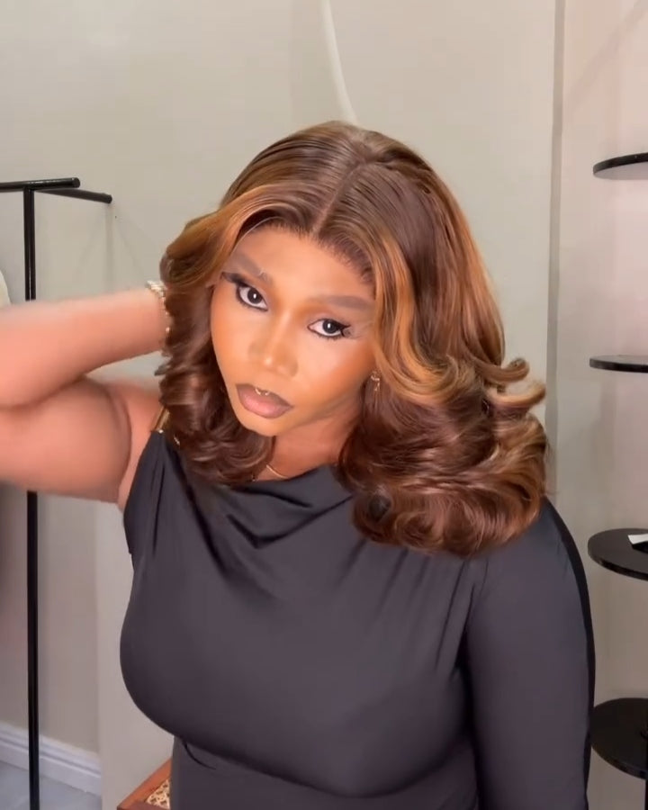 Brown And Blonde Mix Highlights 5x5Lace Closure Wig Bouncy Unit