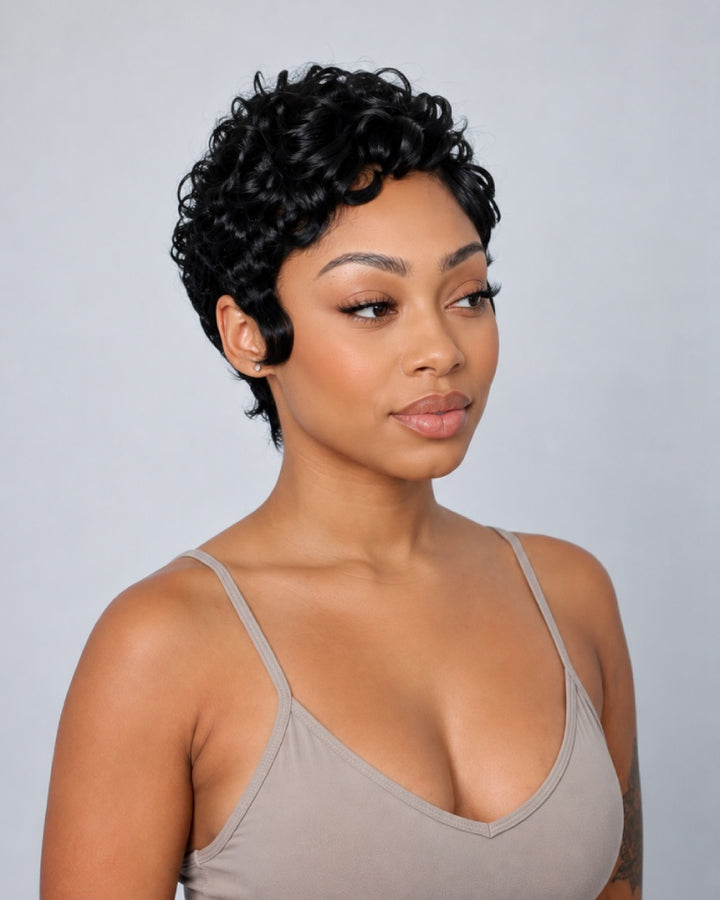 Chic Full Lace Pre-styled Layered Finger Wave Curly Wig with Side Part
