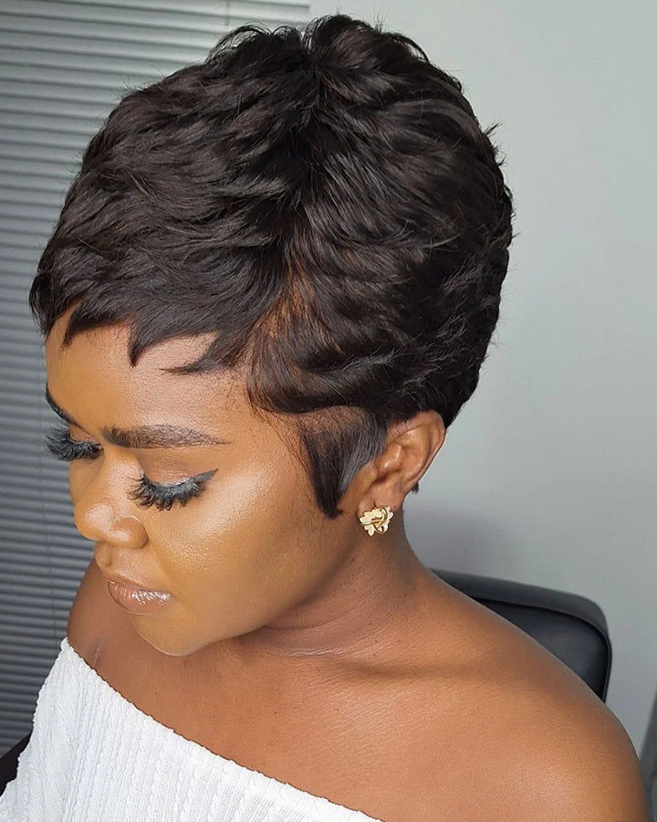Short Pixie Cut Bang Full Lace Wig