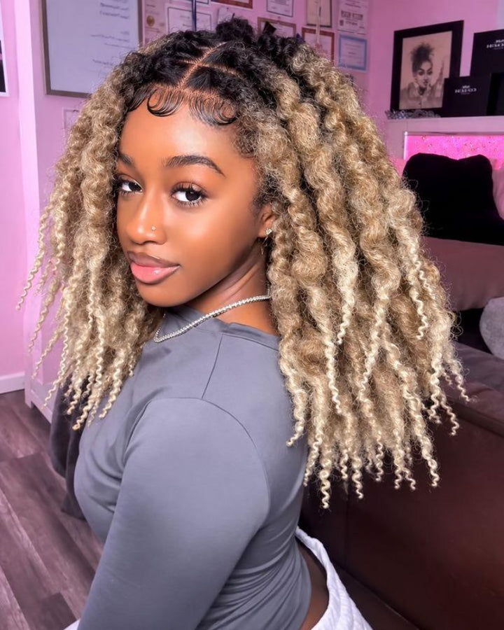 Ombre Blonde HD Full Lace Middle Part Boho Locs Wig with Baby Hairs