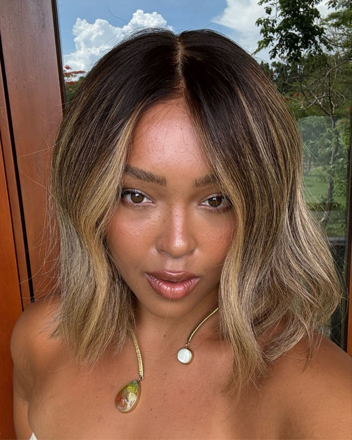 Melted Brown Highlighted Wavy 5x5 Lace Closure Wig