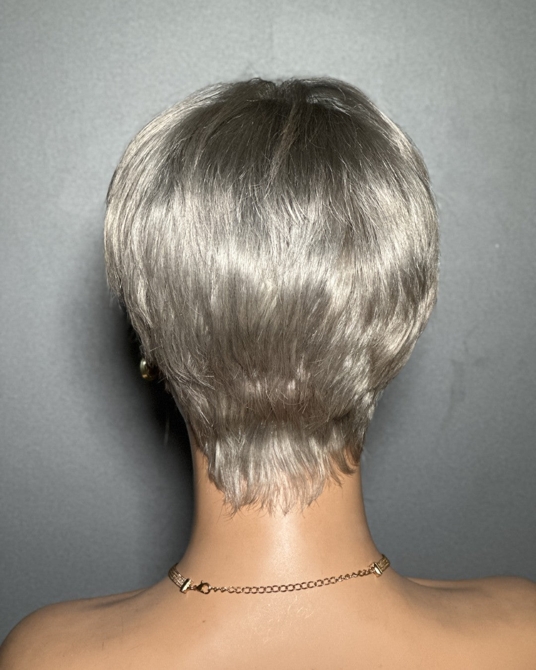 Ash Grey Layered Pixie Cut Glueless Human Hair Wig With Bangs