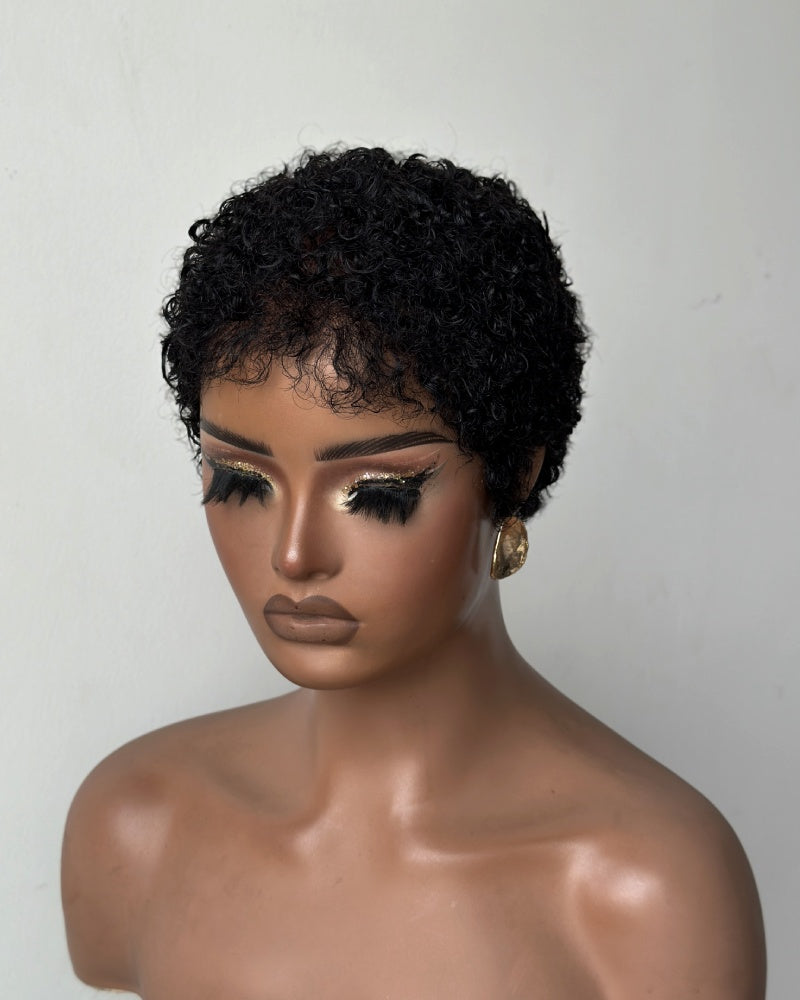 Beginner-friendly Black & Burgundy Short Curly Pixie Wig