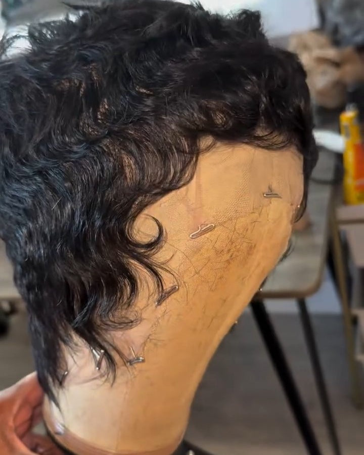 Full Lace Wave Curls Short Pixie Cut Wig 100% Human Hair