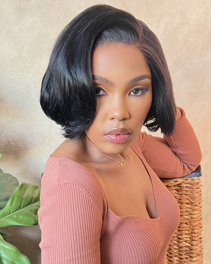 Side Part Layered Wave Bob 5x5 Lace Closure Wig