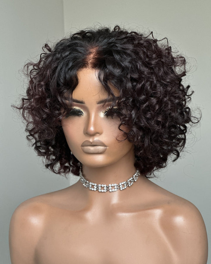 Ombre Reddish Brown Pixie Curly Wig With Bangs