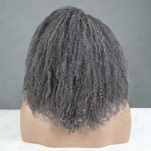 Gray Coily Human Hair Wig With Kinky Edges Salt & Pepper Wig 100% Human Hair