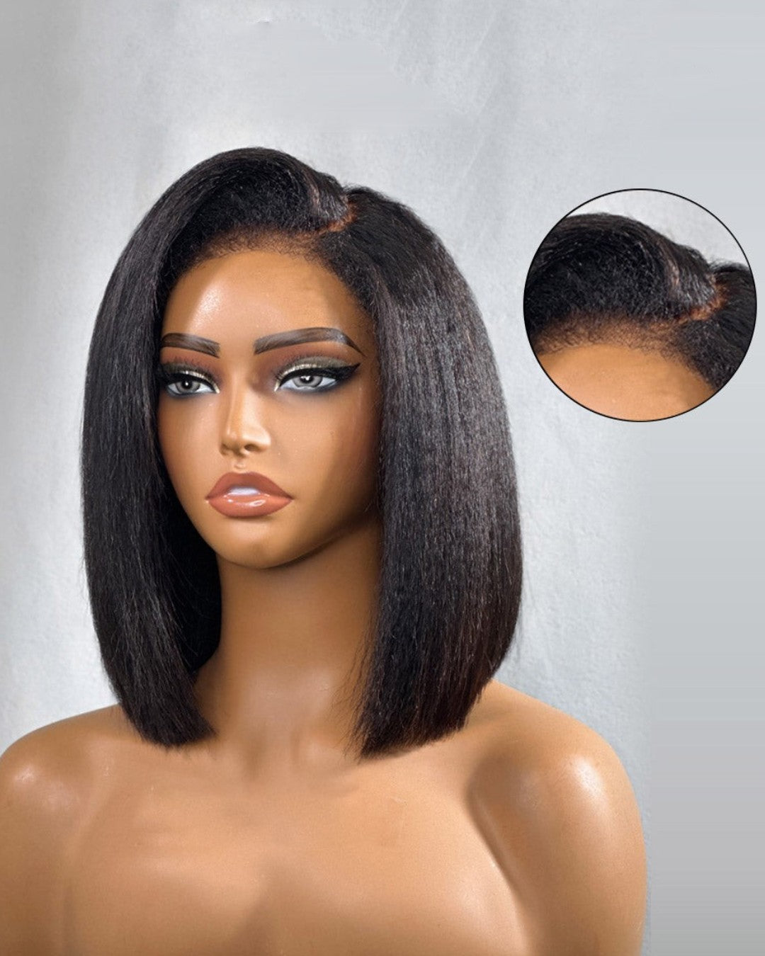 5x5 Kinky Straight 4C Kinky Edges Pre Cut HD Lace Short Bob Wig