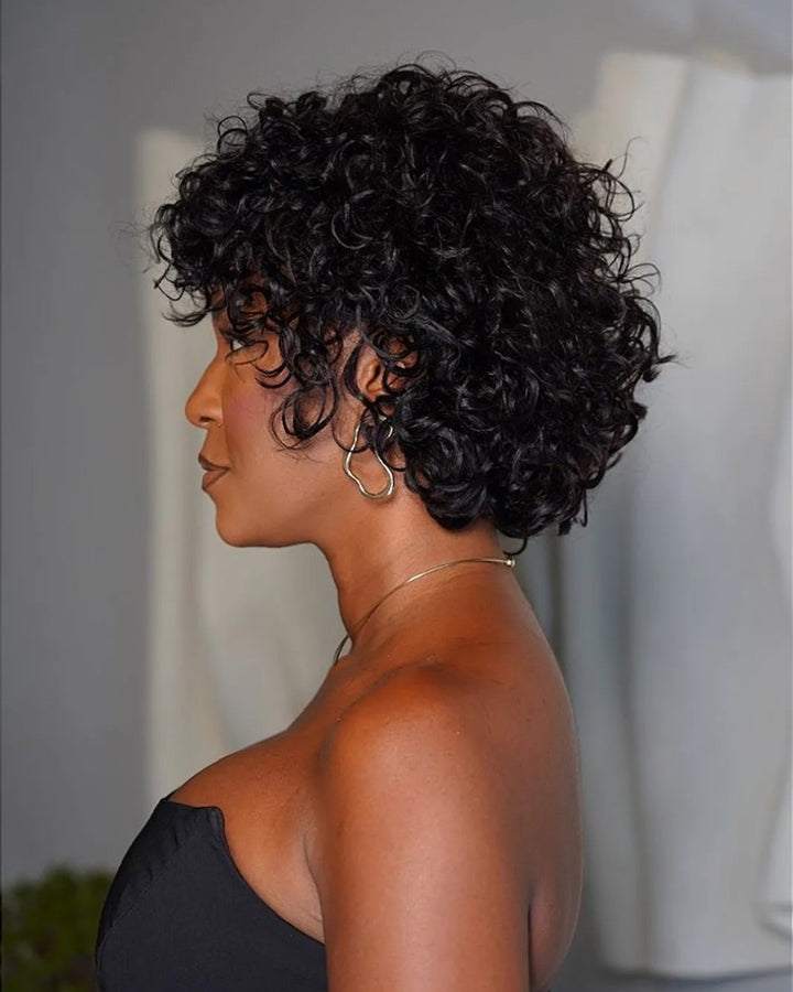 Wear & Go Wavy Curly Bangs Human Hair Wig