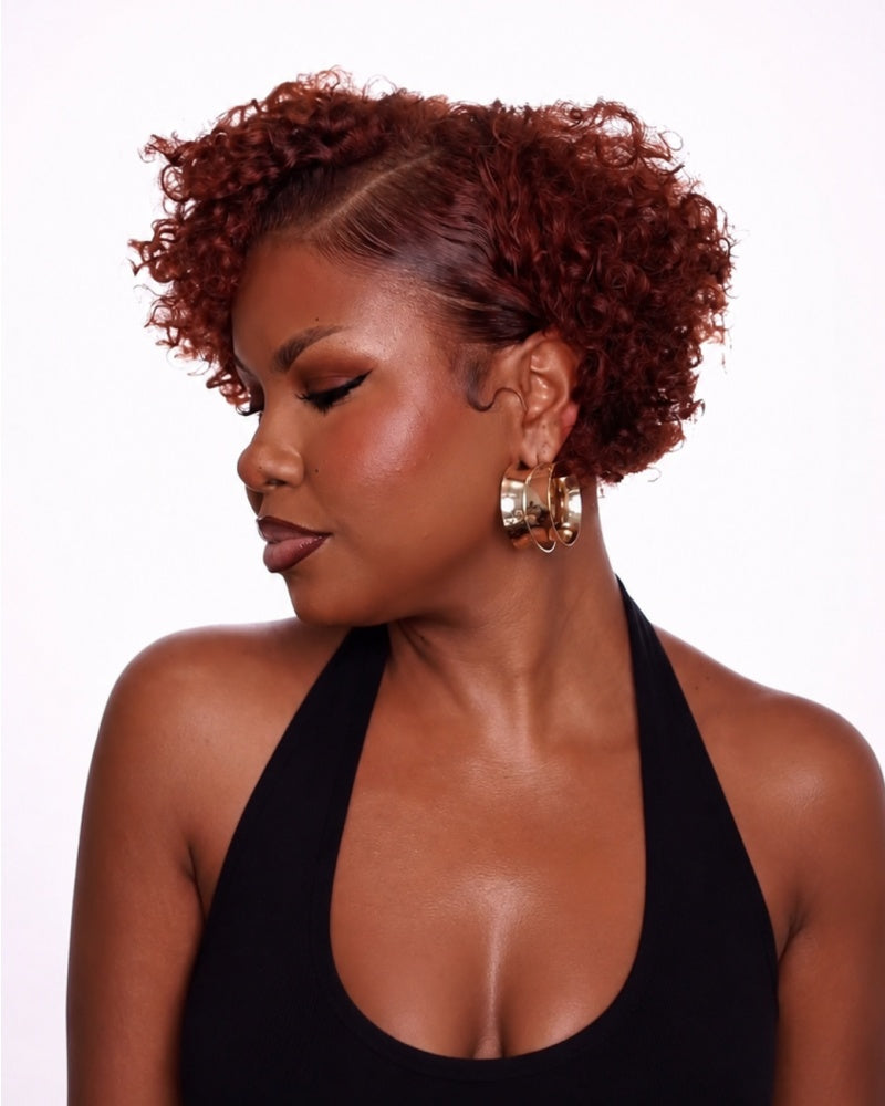 Side Part Burgundy Short Curly Pixie 13x6 Lace Frontal Wig