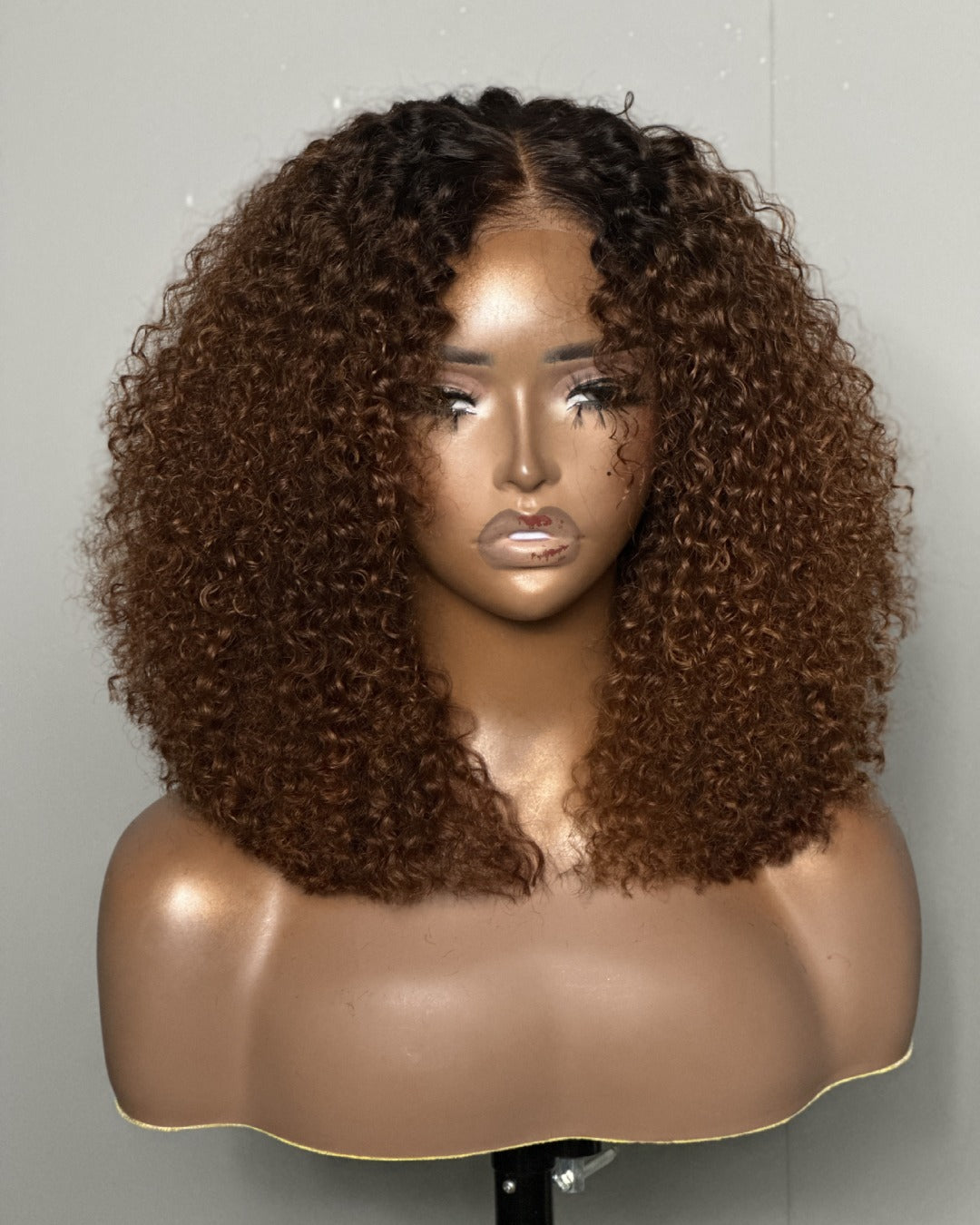 Fluffy Ombre Brown Jerry Curly 5x5 Lace Closure Wig