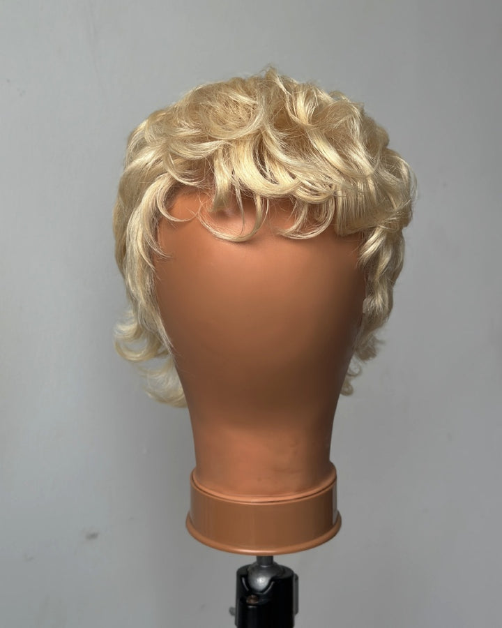 Vintage 613 Blonde Curly Mullet 13x6 Lace Wig with Curled Bangs