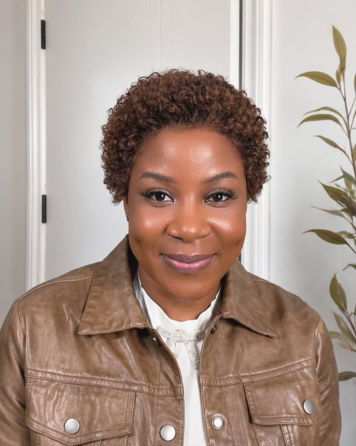 All-Day Comfort Black & Brown Short Curly Pixie 13×4 Lace Front Wig With Drawstring