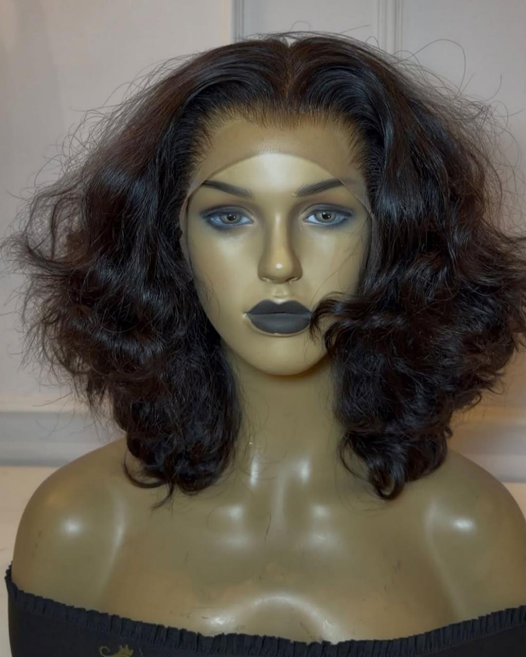Natural Black Layered Wavy 13x4 Lace Ftont Wig