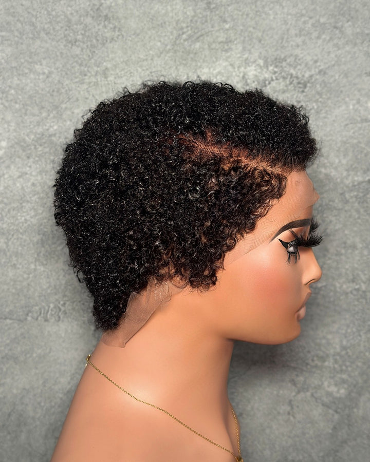 Full Lace Side Part Curly Pixie Cut Wig With Drawstring