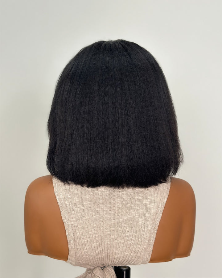 Natural Kinky Straight Layered Blowout Bob 5x5 Lace Closure Wig