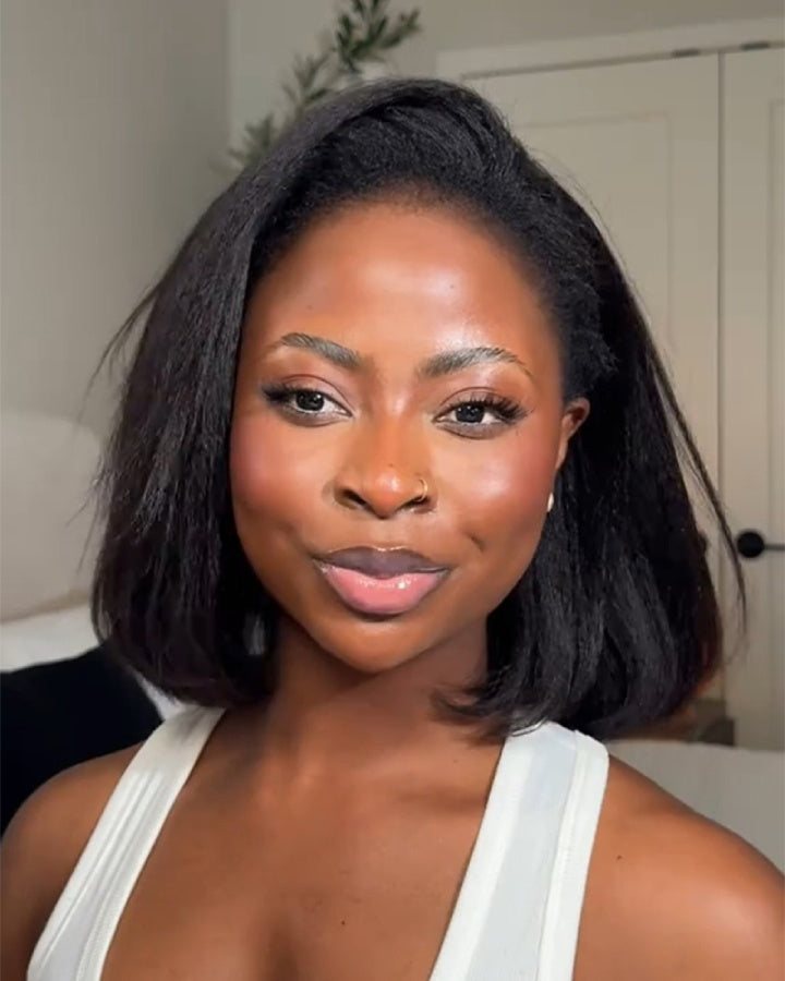 Natural Kinky Straight Glueless Drawstring Half Wig