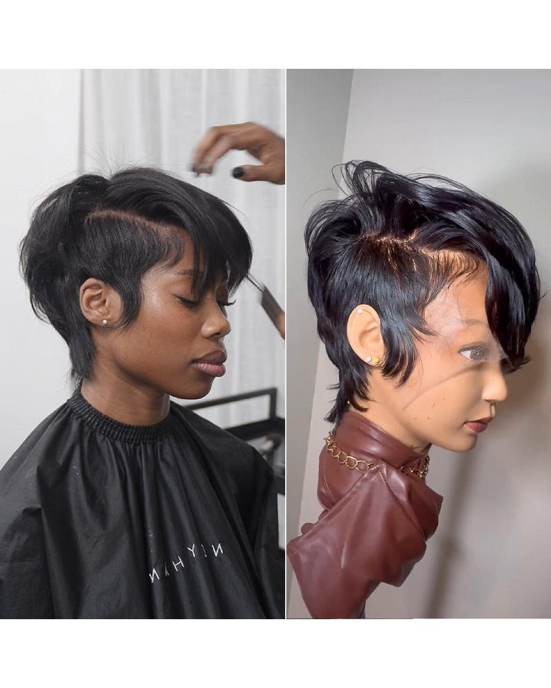 Pixie Cut Long Bangs Lace Front Wig Short Hair