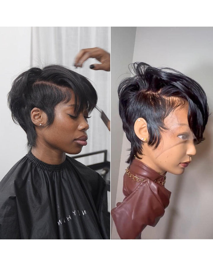 Pixie Cut Long Bangs Lace Front Wig Short Hair