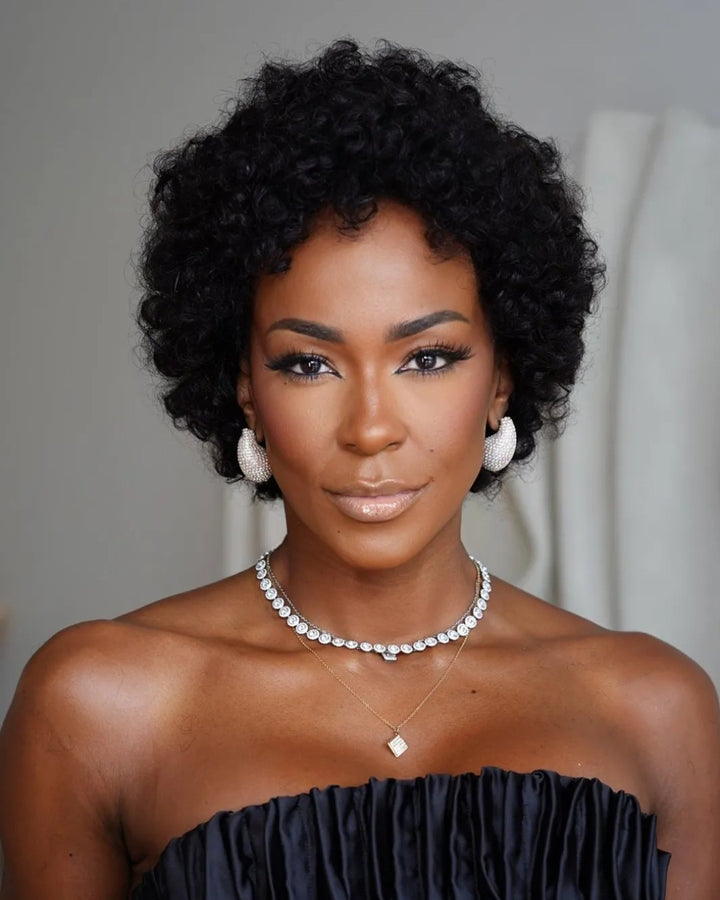 Wet-on and voluminous wavy curly afro wig