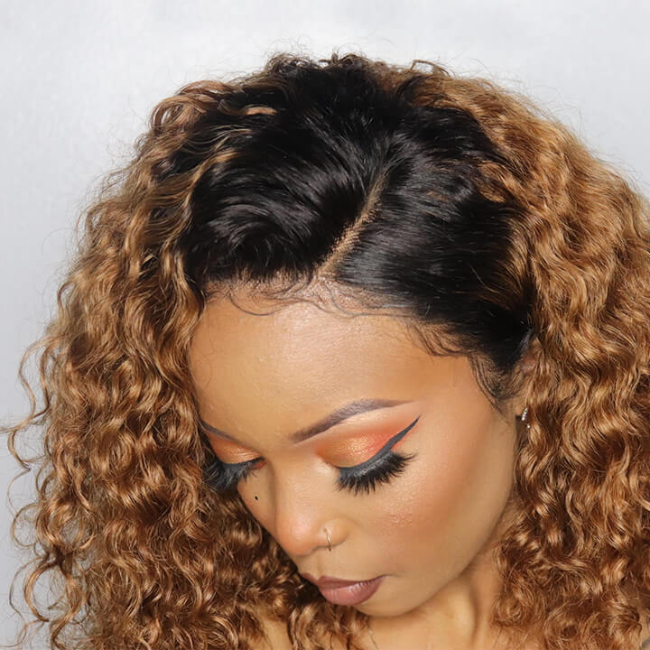 13x4 Lace Frontal Ombre Honey Blonde Curly Wig