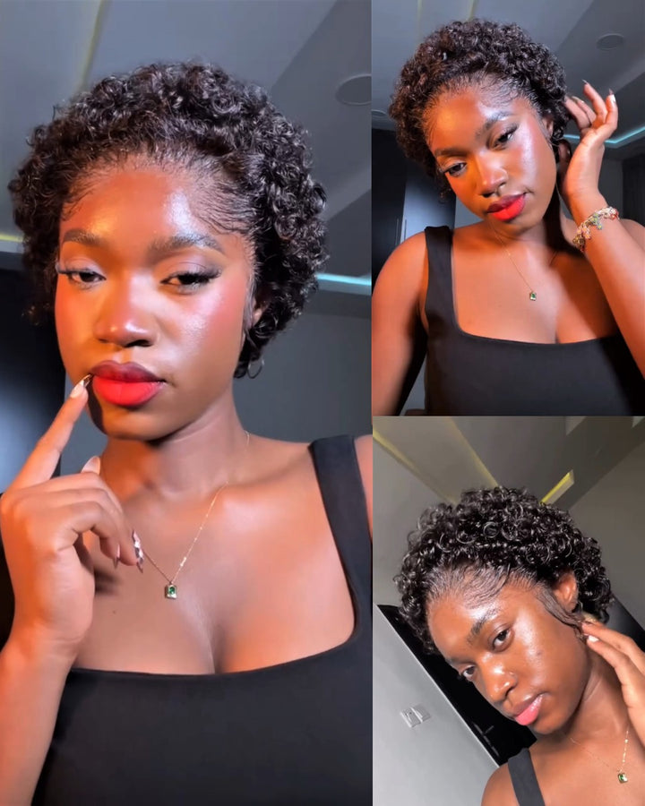 Pixie Cut Curly Hair 13x4 Lace Frontal Wig