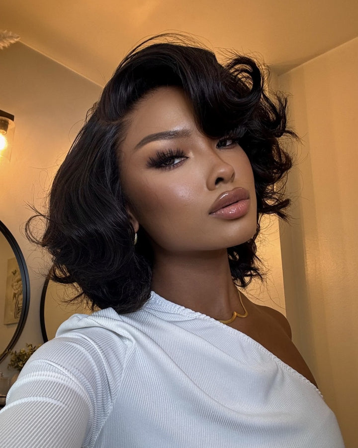 Gorgeous Layered Fluffy Wave Bob 5x5 Lace Closure Wig