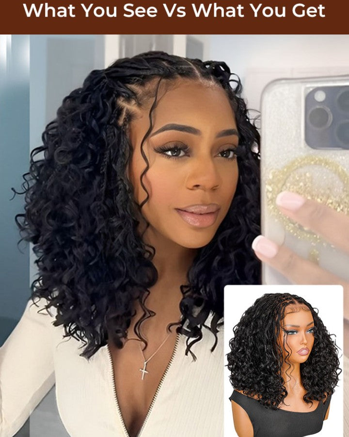 Full Lace Knotless Boho Curls Braided Bob Wig
