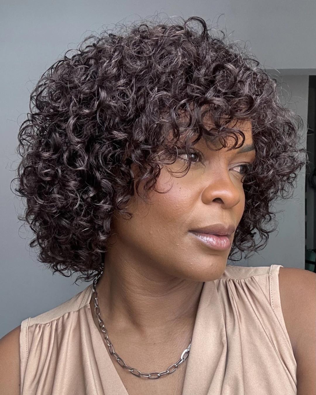 Put on & Go Brown Pixie Cut Curly Bob Wig 100% Human Hair
