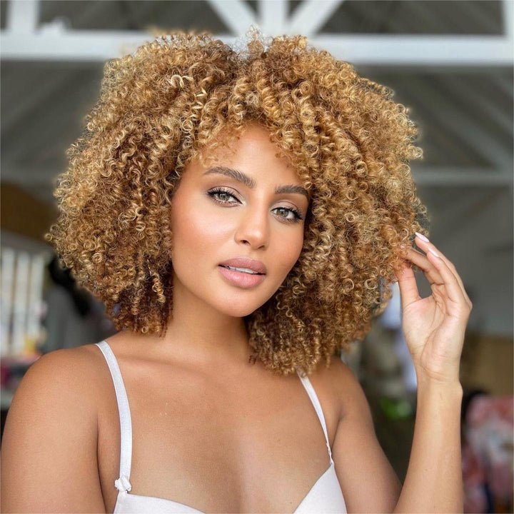 Honey Blonde Highlights Afro Kinky Coily Glueless Wig