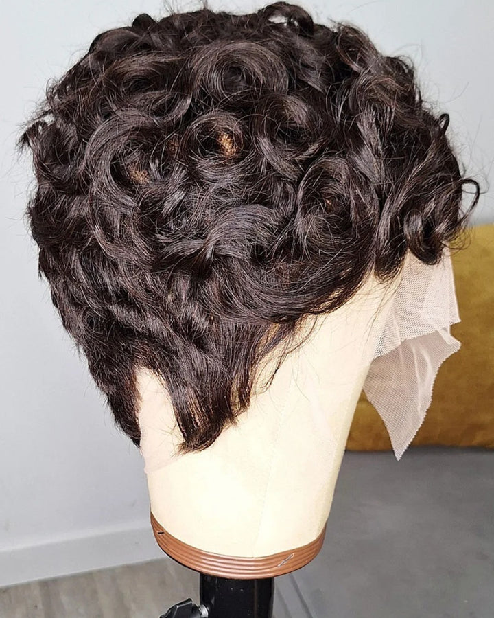 Side Bang Wave Curls Full Lace Short Pixie Cut Wig