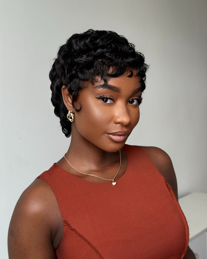 Full Lace Finger Wave Short Pixie Human Hair Wig