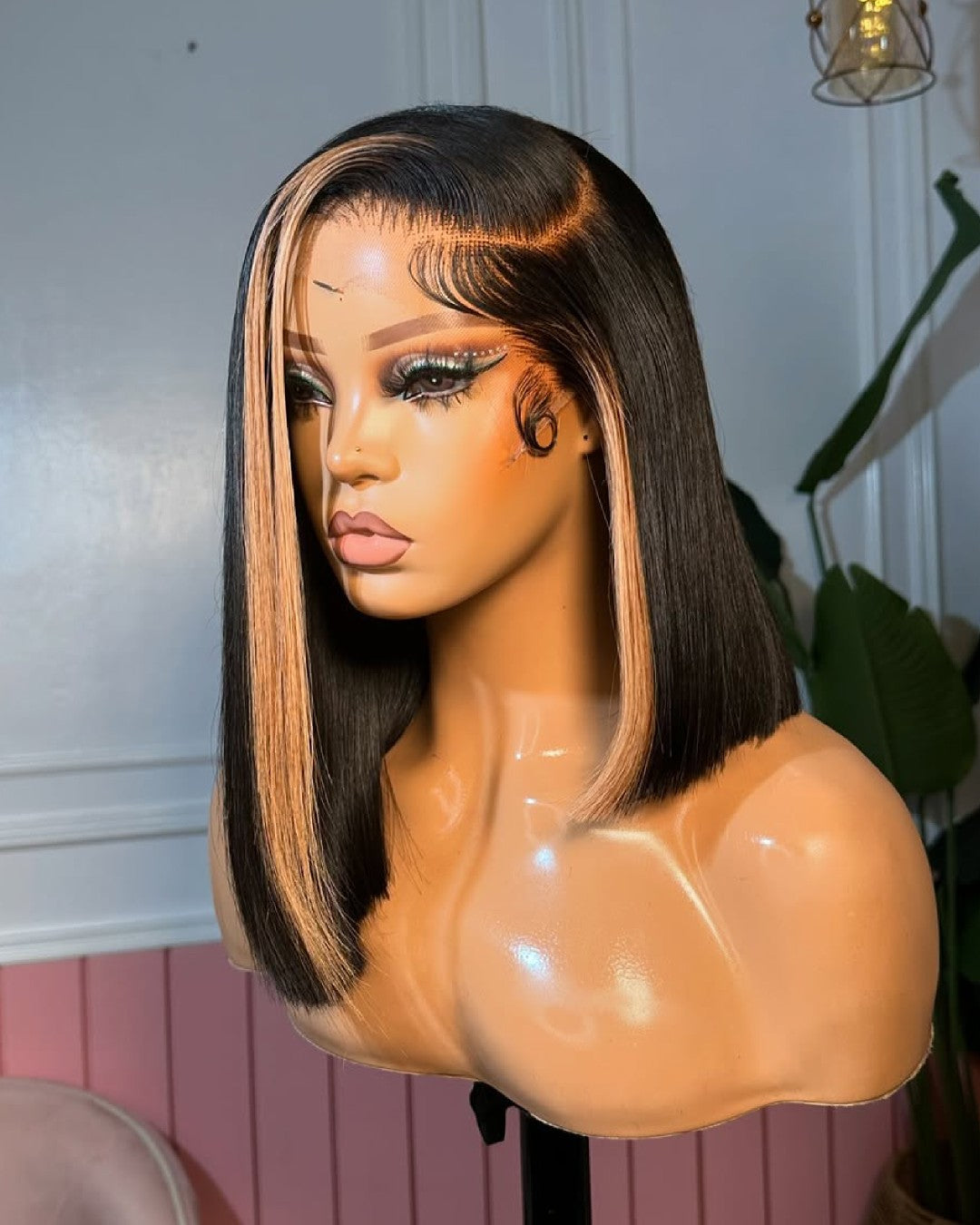 Striped Blonde Asymmetric Style Side Parted 5x5 Lace Closure Wig