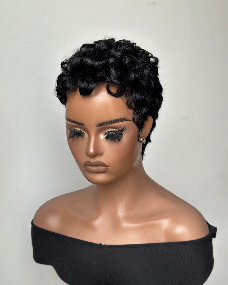 Retro Glam Curly Pixie 13x6 Lace Wig with Curled Fringe