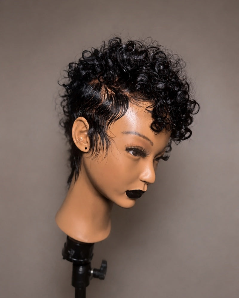 Bold Full Lace Short Curly Pixie Wig with Tapered Sides