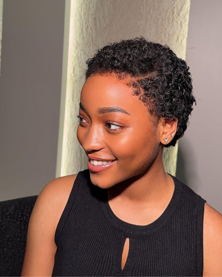 side shaved 3c coils pixie full lace wig with hairline