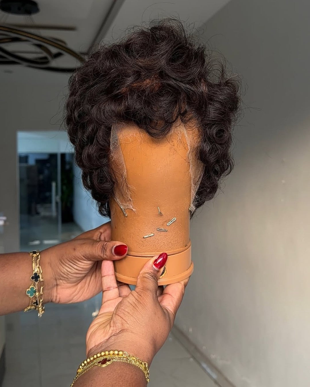 Natural Curly Finger Wave Side Parted Full Lace Wig