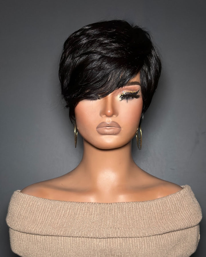Long Layered Side Bangs Pixie Cut Human Hair Wig