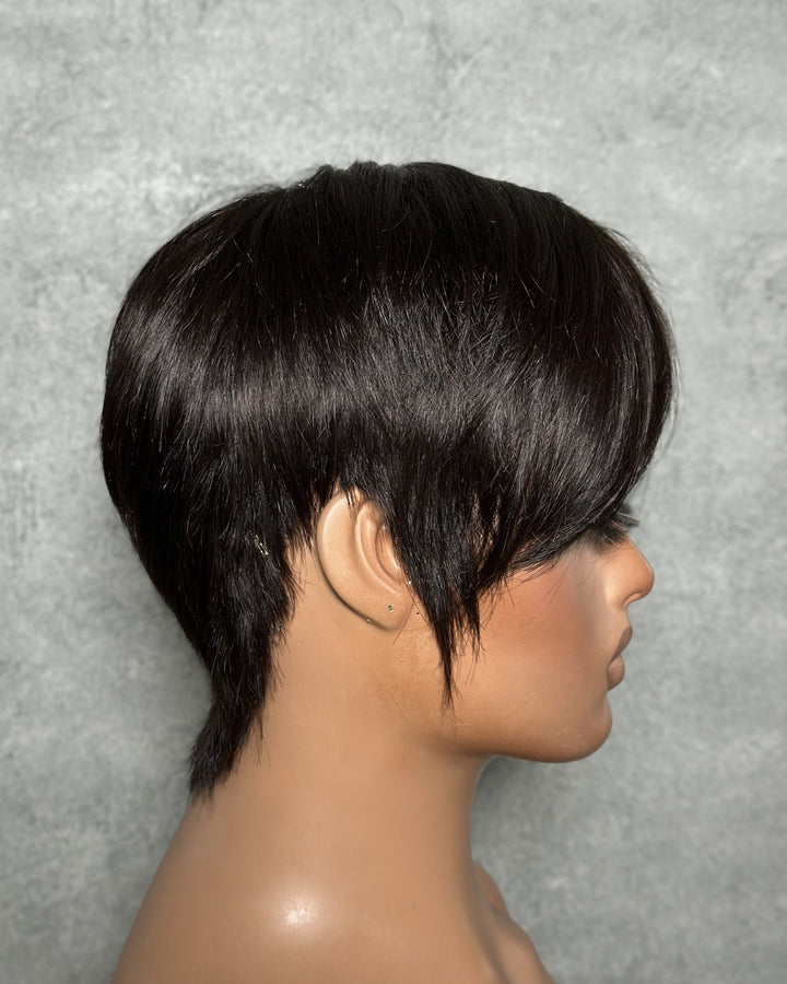Natural Full Lace Pixie Cut Wig With Side Swept Bangs