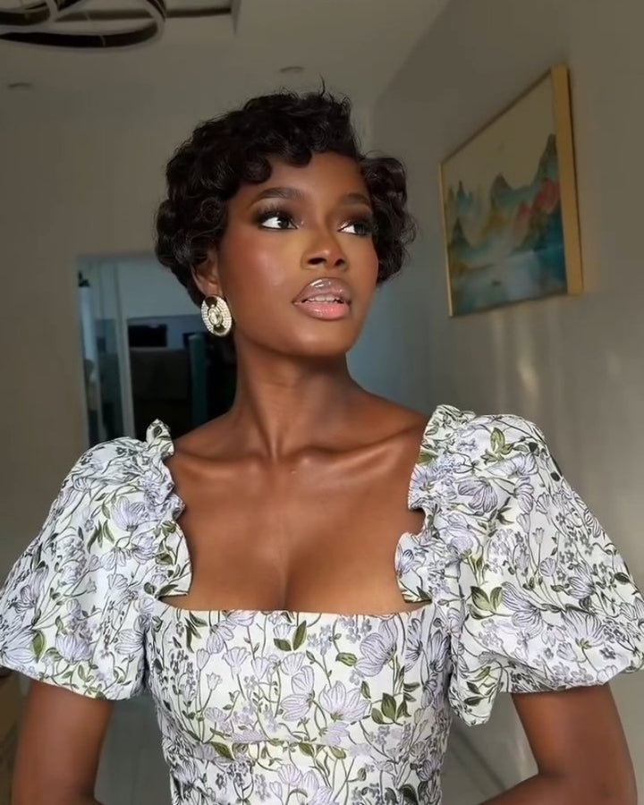 Natural Curly Finger Wave Side Parted Full Lace Wig