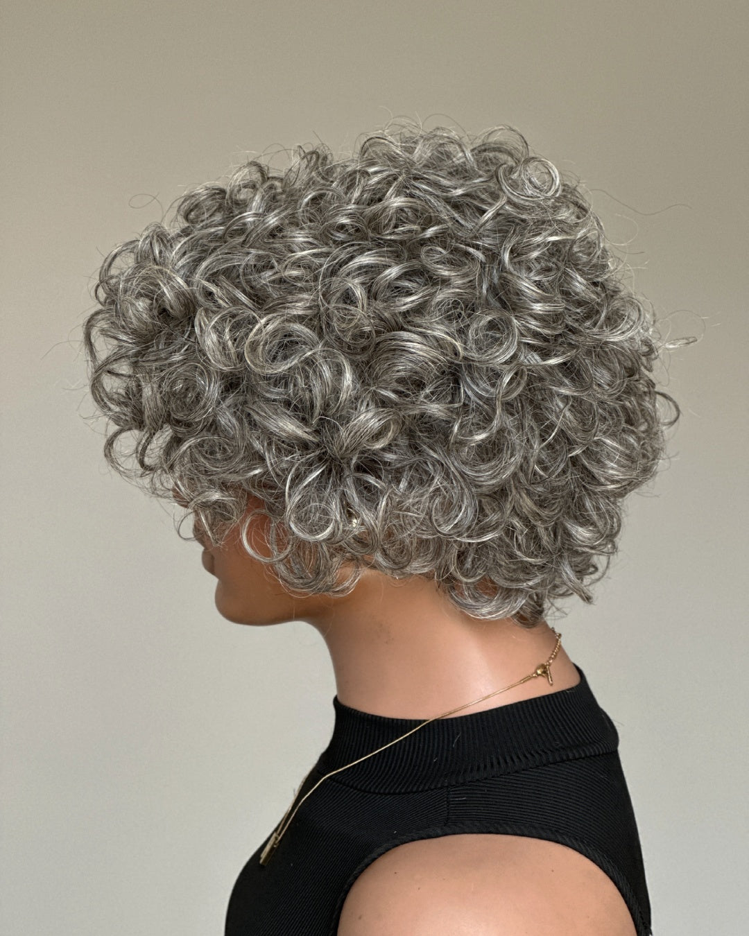 Glueless Salt & Pepper Color Curly Bob Wig