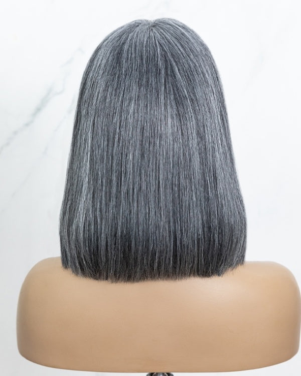 Salt And Pepper Grey Bob With Bangs Glueless Wig