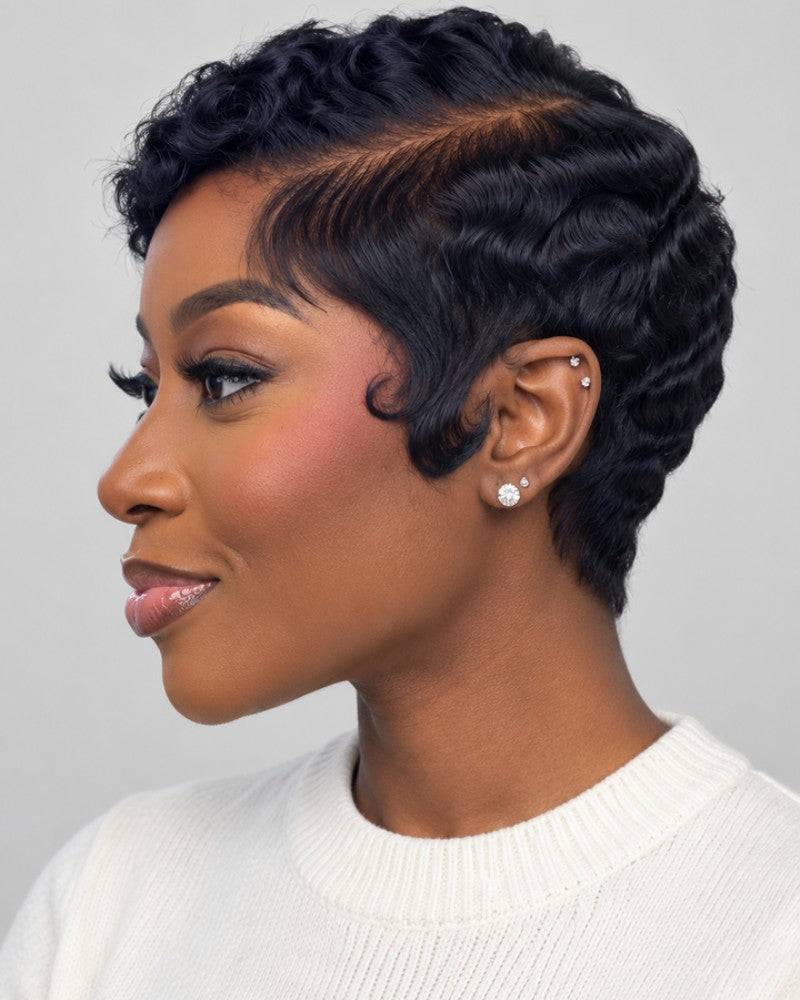 Elegance Side Part Pixie 13x6 Lace Wig with Finger Waves