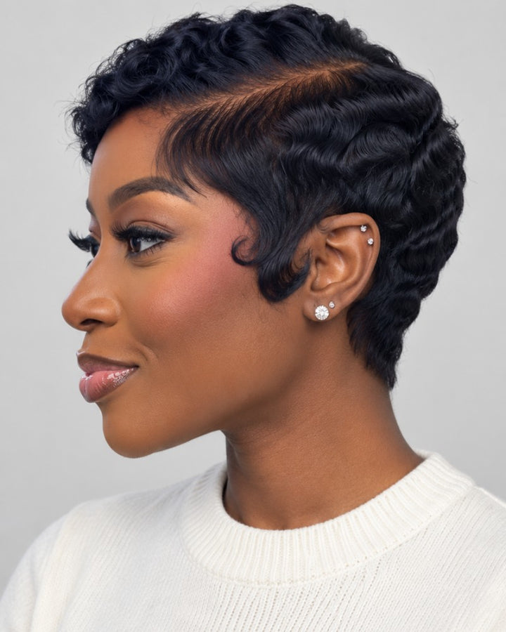 Elegance Side Part Pixie 13x6 Lace Wig with Finger Waves