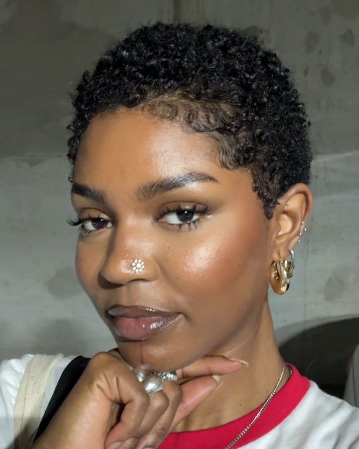 Full Lace Minimal Curly Afro Pixie Cut Wig With Drawstring