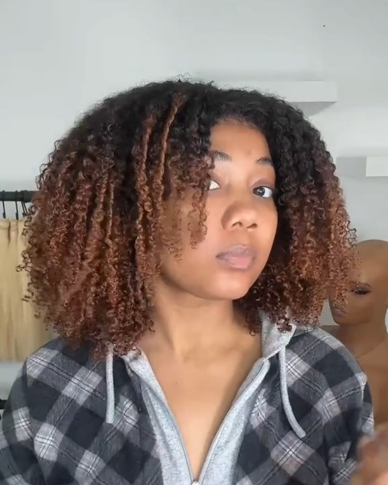 Ombre Brown Burmese Kinky Afro 13x4 Lace Curly Frontal Wig With Kinky Edges