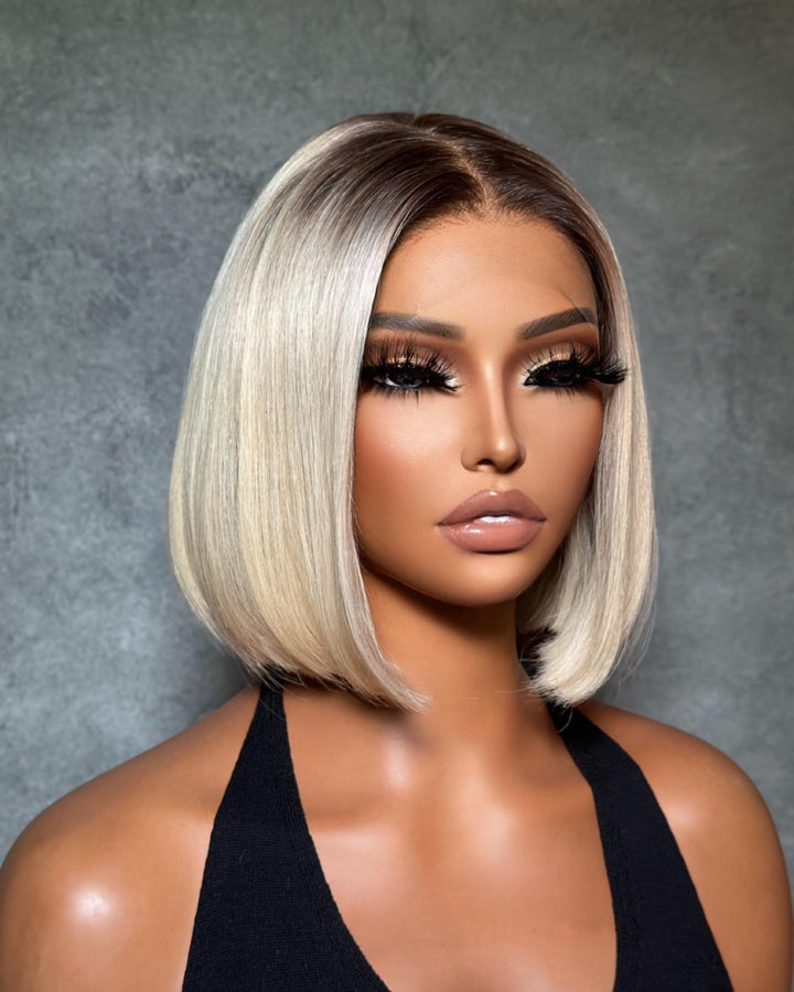 Short Ombre Light Blonde Silky Bob 13x4 Lace Front Wig