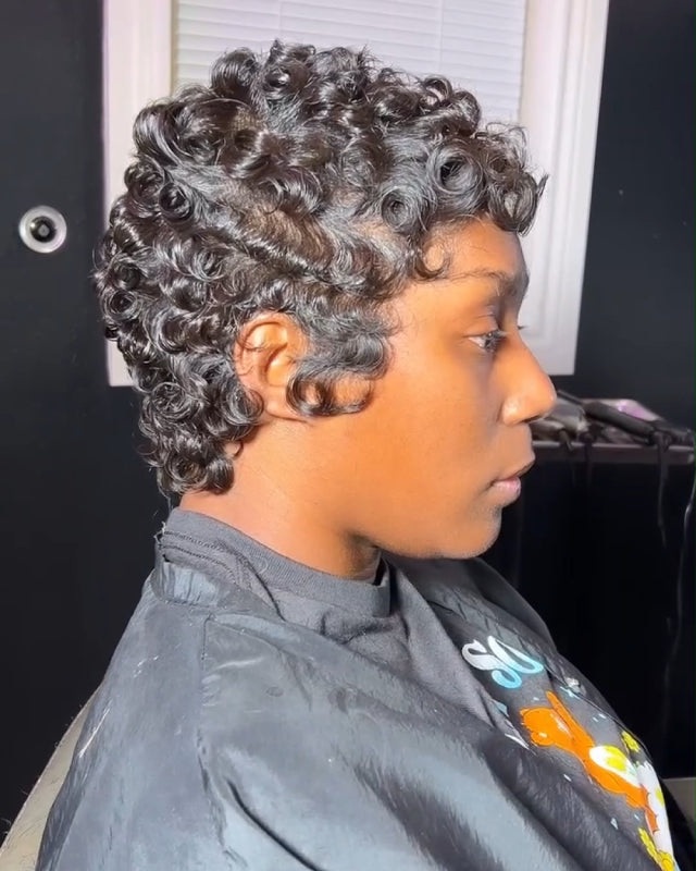 Full Lace Curly Short Pixie Human Hair Wig
